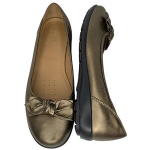 Hotter Shoes Jewel Bronze Metallic Bow Slip-On Comfort Ballet Flats Shoes Sz 10